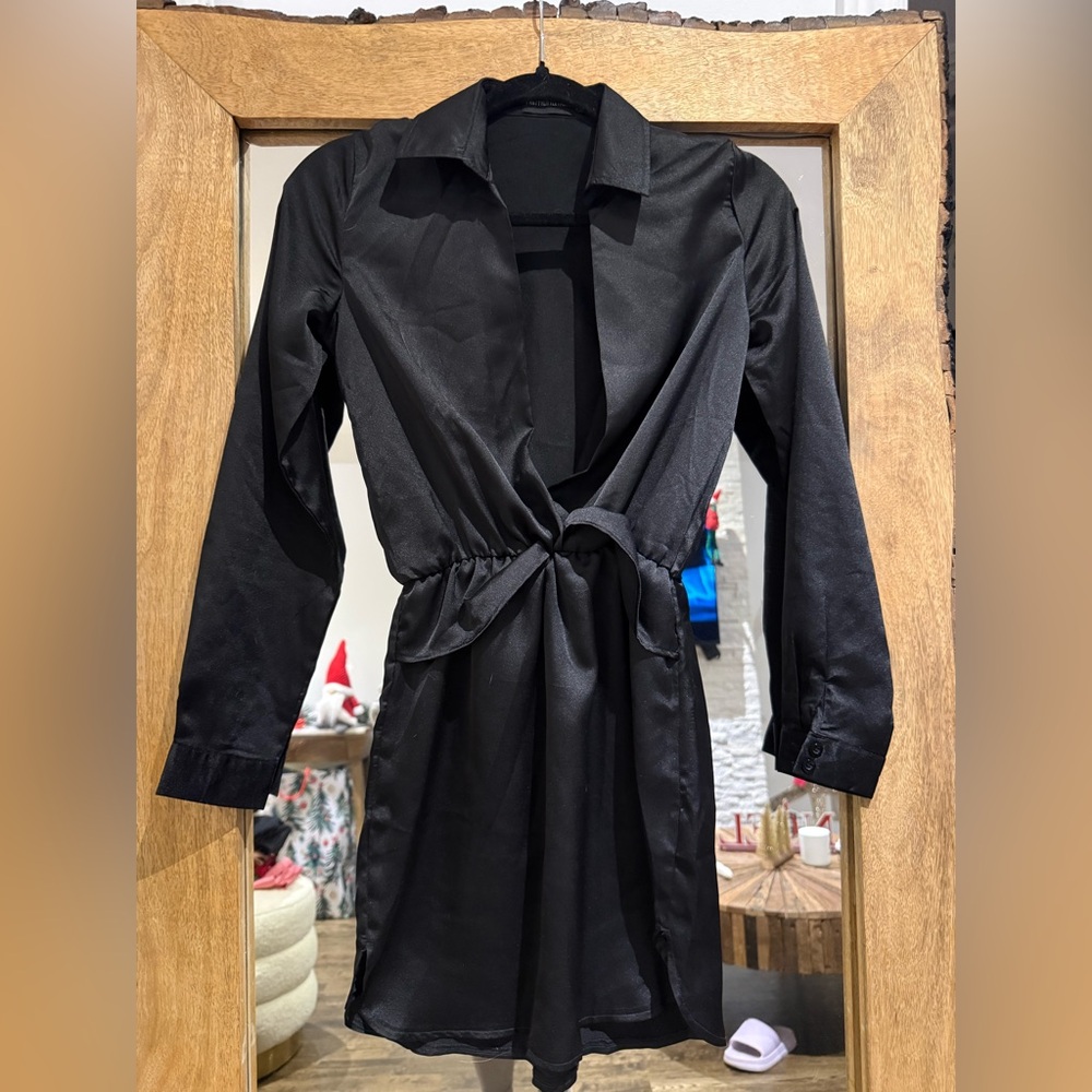PrettyLittleThing Black Satin Dress